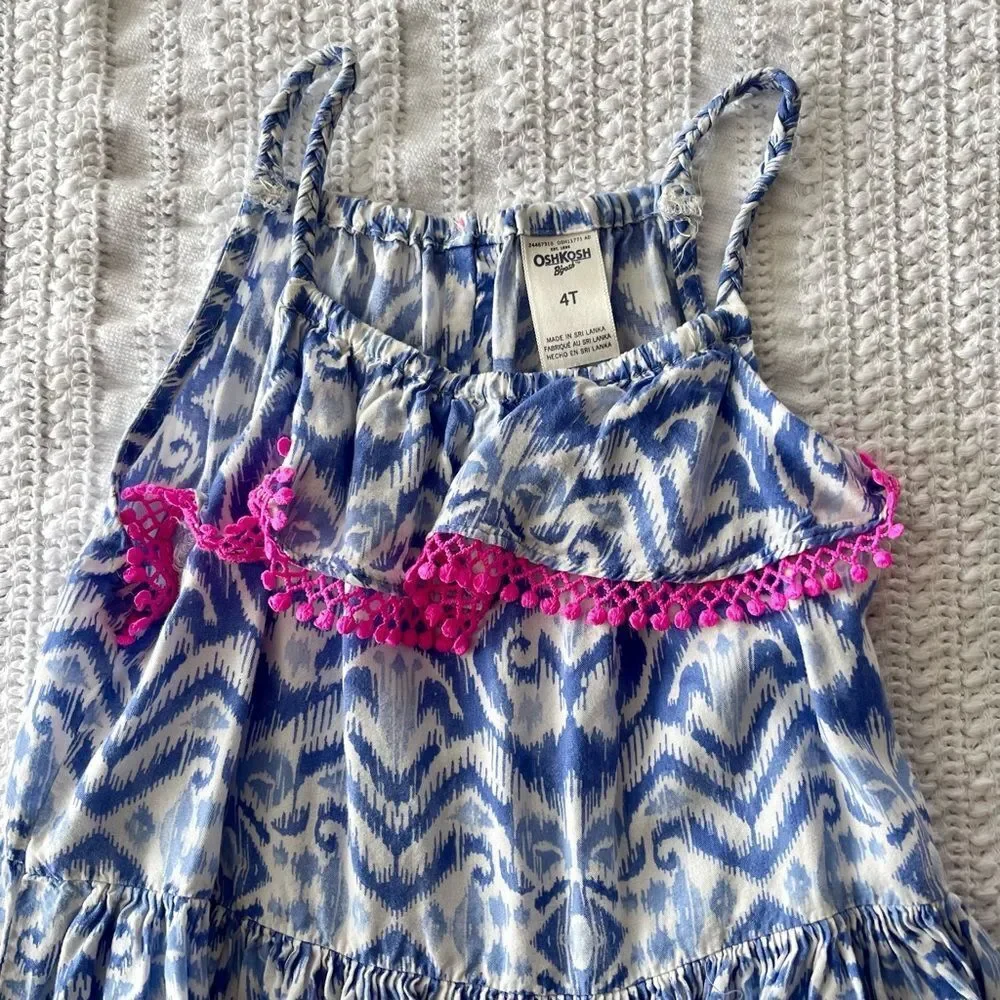 Oshkosh ikat pattern blue, white and pink toddler sun dress - 4T